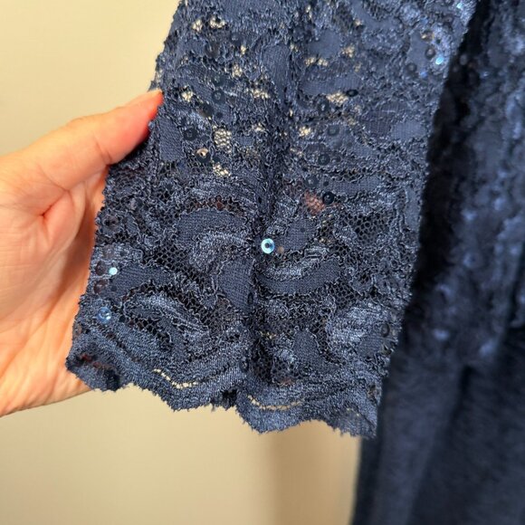 Alex Evenings Dress Jacket Size 8 Petite Navy Blue Sequin Lace Formal Wedding - Picture 5 of 11